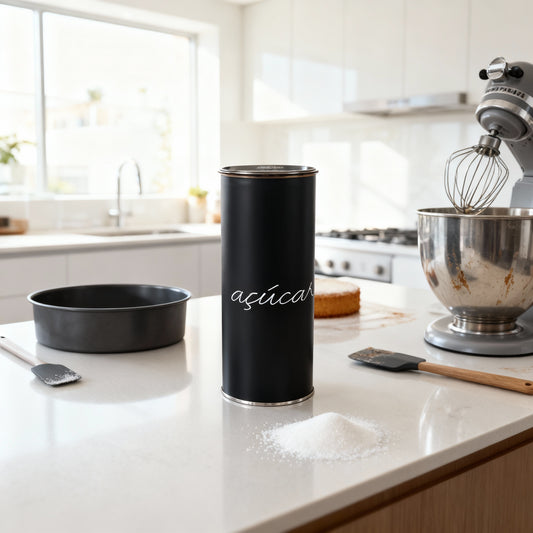 Lata Açúcar Preta Cursiva - 9,9 x 24,0 cm