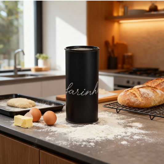 Lata Farinha Preta Cursiva - 9,9 x 24,0 cm